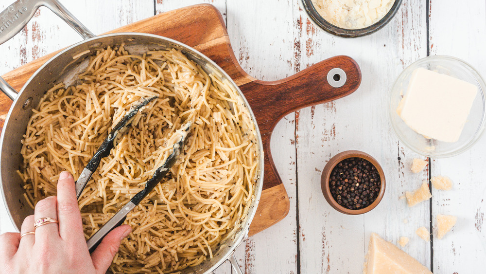 pasta in pan with cheese