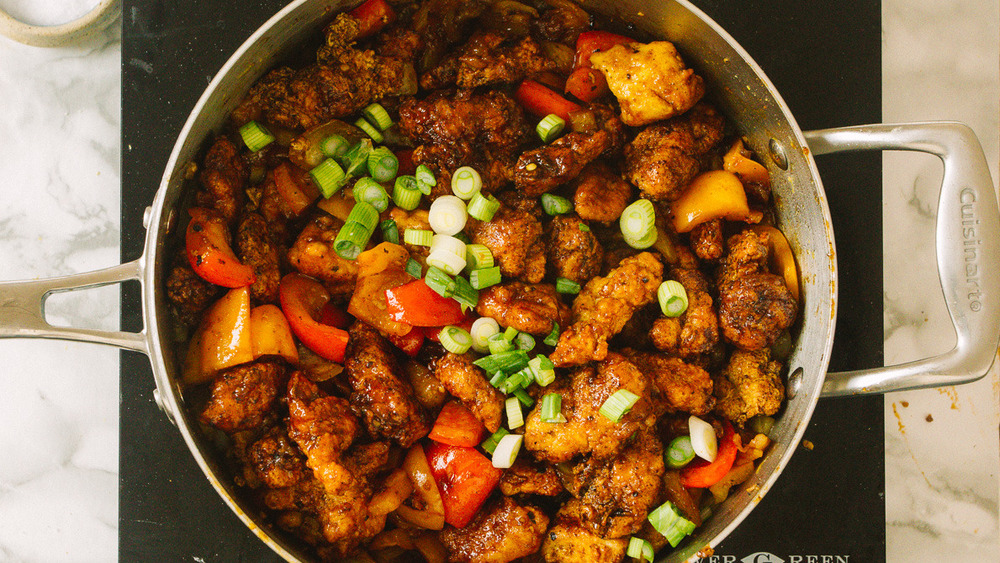 sweet and sour chicken in pan