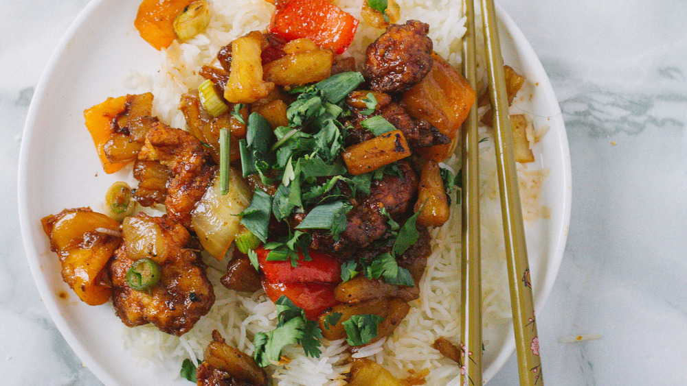 sweet and sour chicken on plate