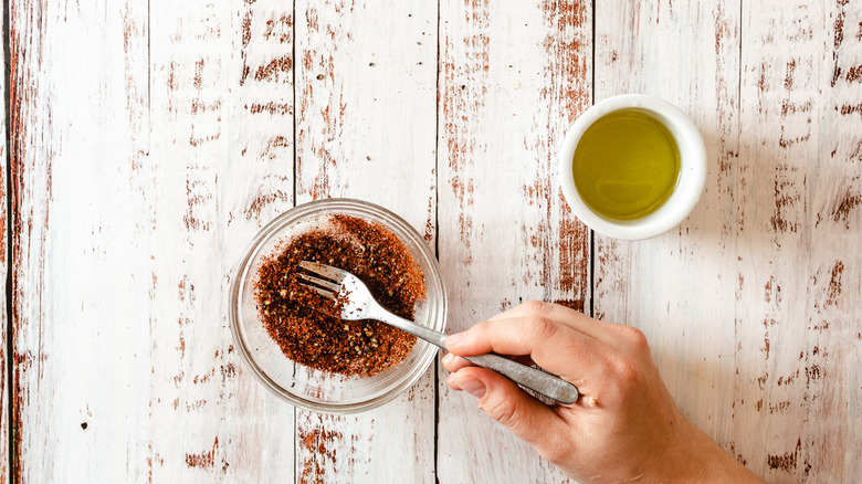 mixing spice mix in a bowl