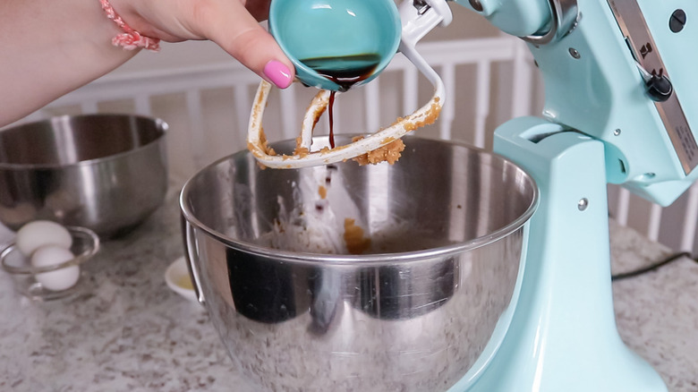 cupcake batter in stand mixer