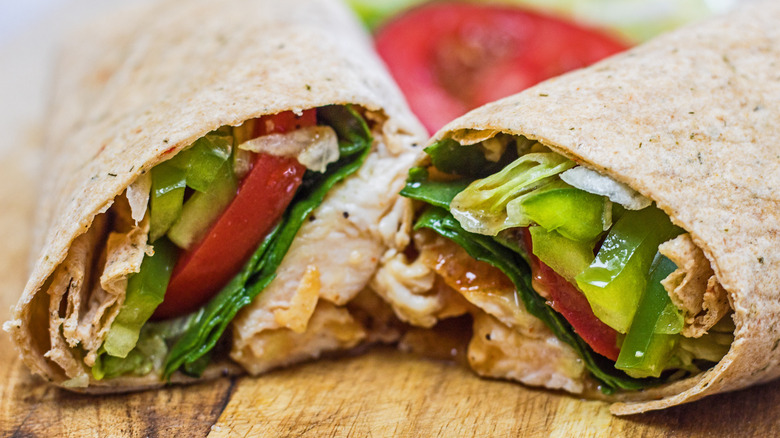 Close up of a copycat version of Subway's Sweet Onion Chicken Teriyaki Signature Wrap