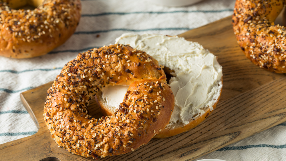 Everything bagel with cream cheese