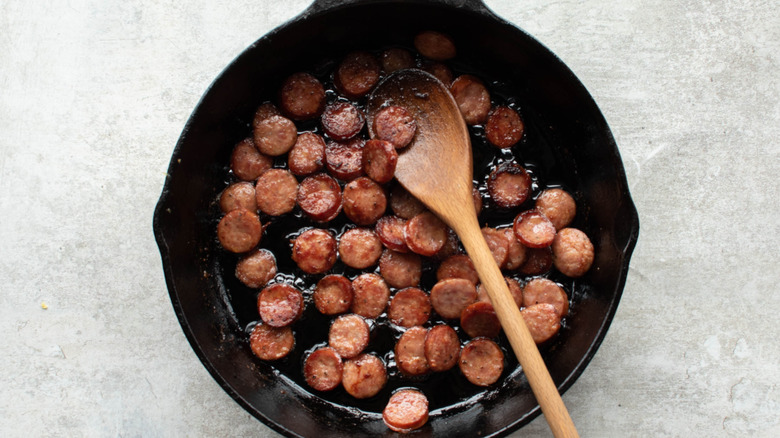 kielbasa in a skillet 