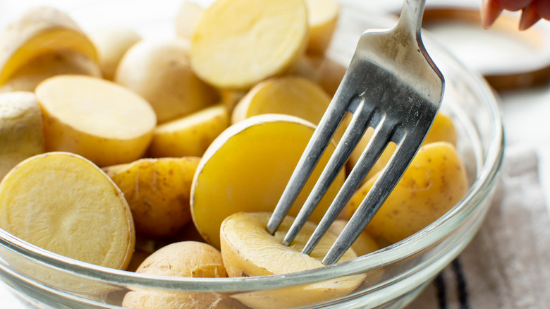 sliced baby potatoes in bowl 