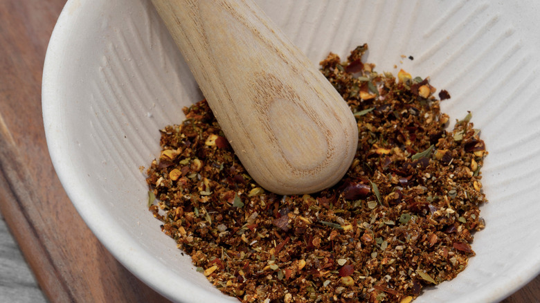 Piri piri mixed spice with pestle and mortar