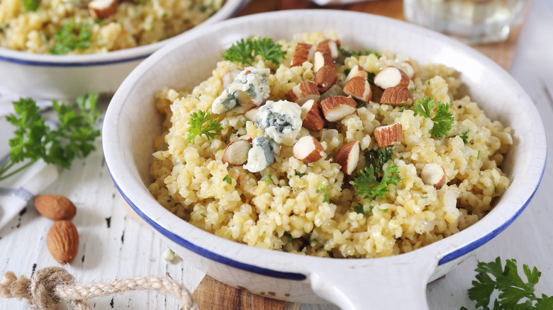 White dish of bulgur wheat