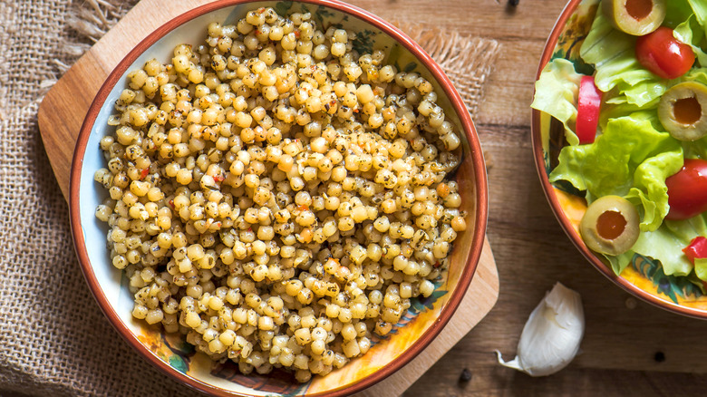 Bowl of cooked Israeli couscous