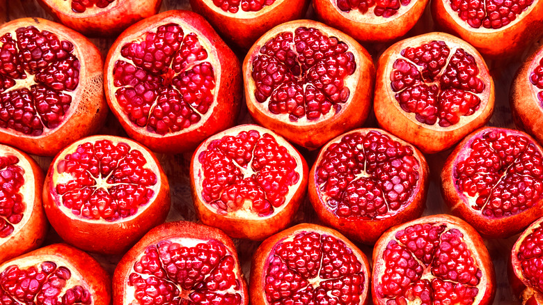 Pomegranates sliced open