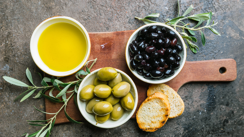 olive oil with various olives