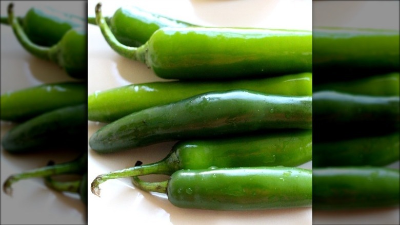 fresh green serrano peppers