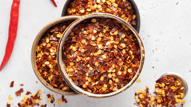 Crushed red pepper in round dish