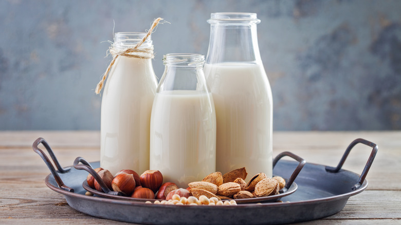 Almond milk in jars