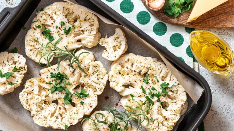 Cauliflower on a baking tray