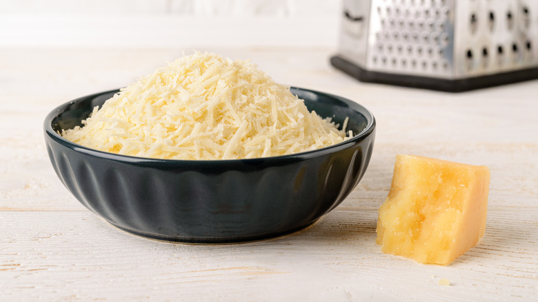 Shredded grana padano in bowl