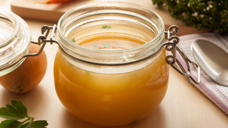 Glass jar of broth