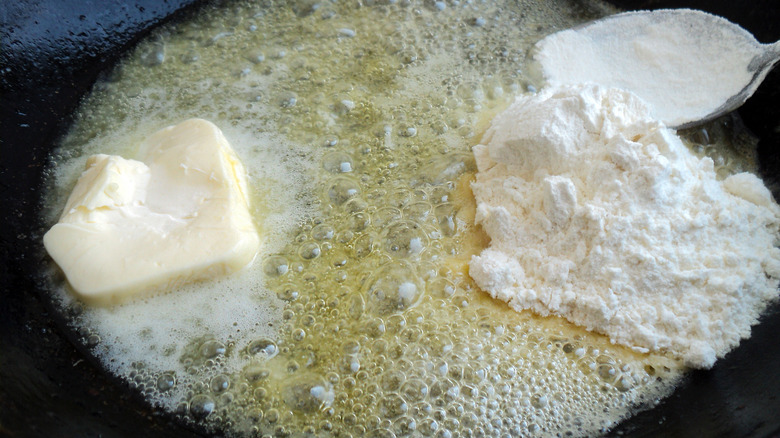 Flour and butter in a saute pan