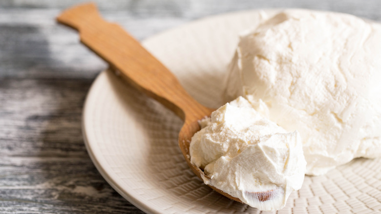 A plate of homemade mascarpone cheese