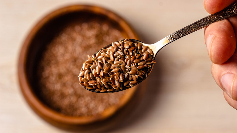 Flax seeds in a spoon