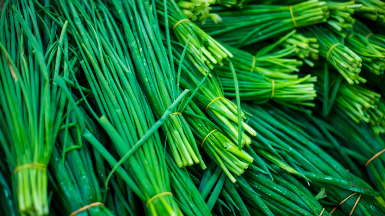 Chives on a cutting board