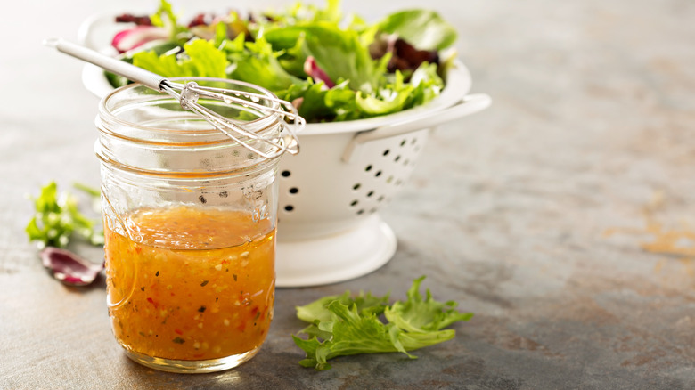 Italian dressing in glass mason jar