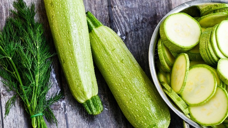 Whole and chopped zucchini