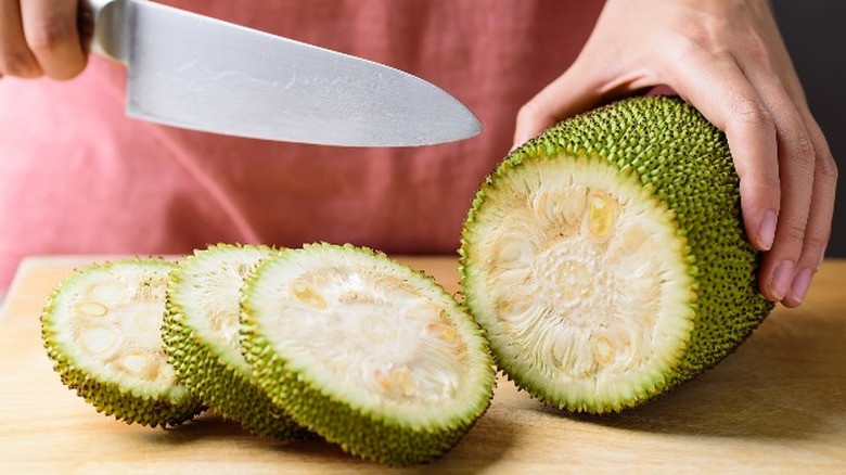 Chef chopping jackfruit