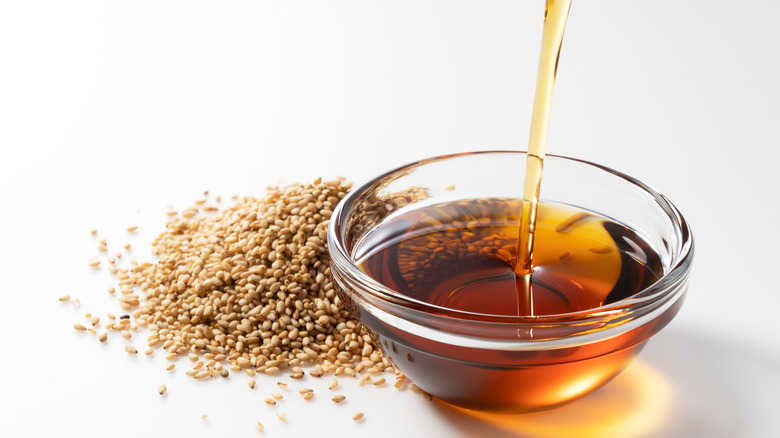 Sesame seed oil in a bowl