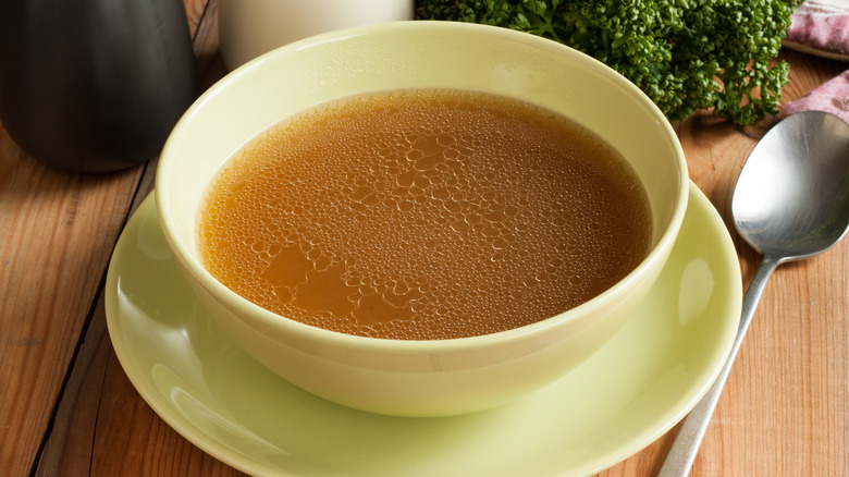 Beef stock in a bowl