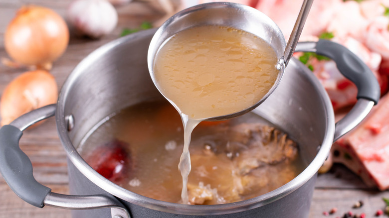 Chicken broth in a pot