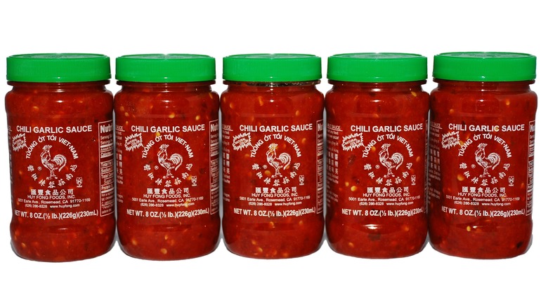 Bottles of chili garlic sauce