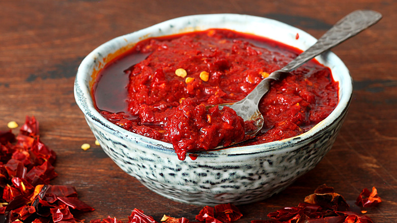 Harissa chili paste in a bowl