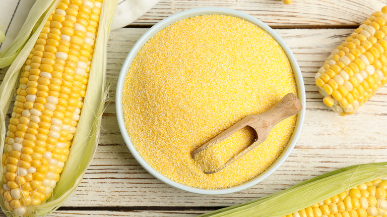 Cornmeal and corn cobs