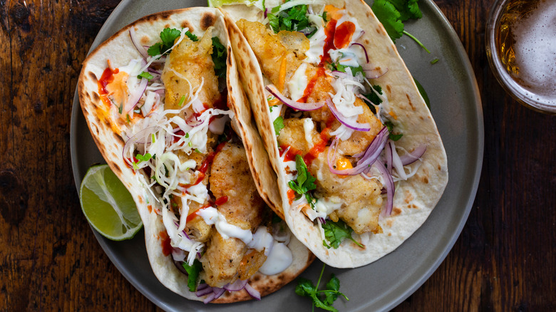 fish taco on flour tortilla