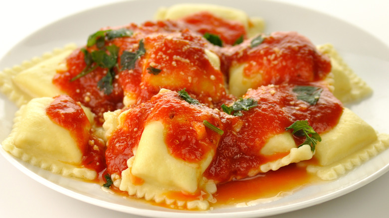 Ravioli with marinara sauce