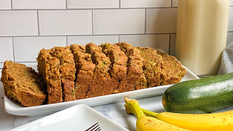 Sliced loaf of zucchini bread