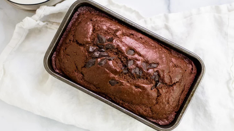 Rectangular loaf of chocolate banana bread