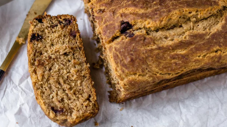 Chocolate chip banana bread sliced