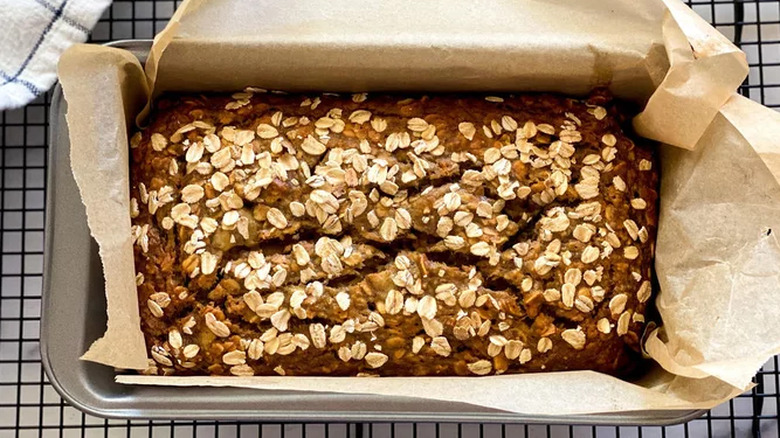 Oatmeal banana bread in loaf pan