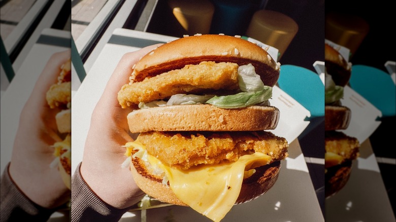 hand holding a Chicken Big Mac