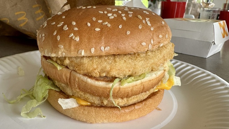 paper plate holding Chicken Big Mac