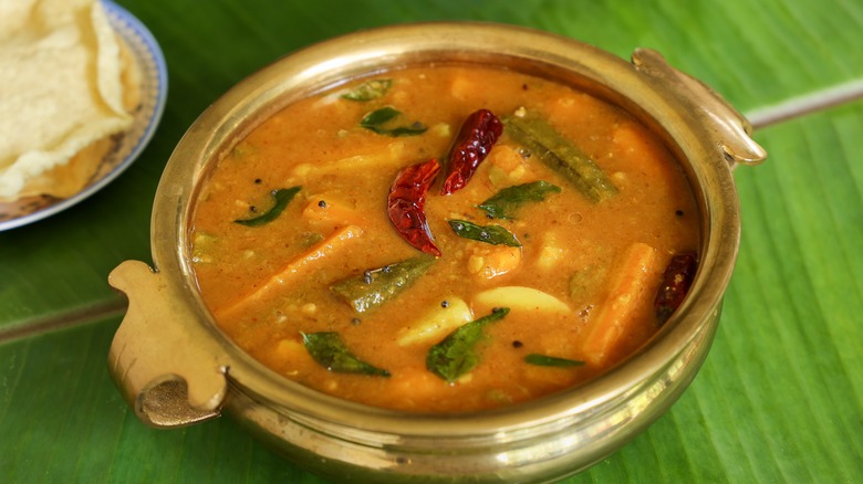 A curry type soup in bowl