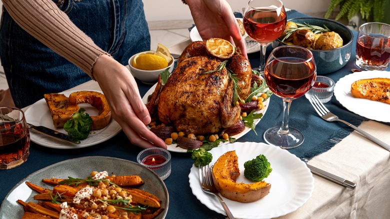 Thanksgiving food spread on table