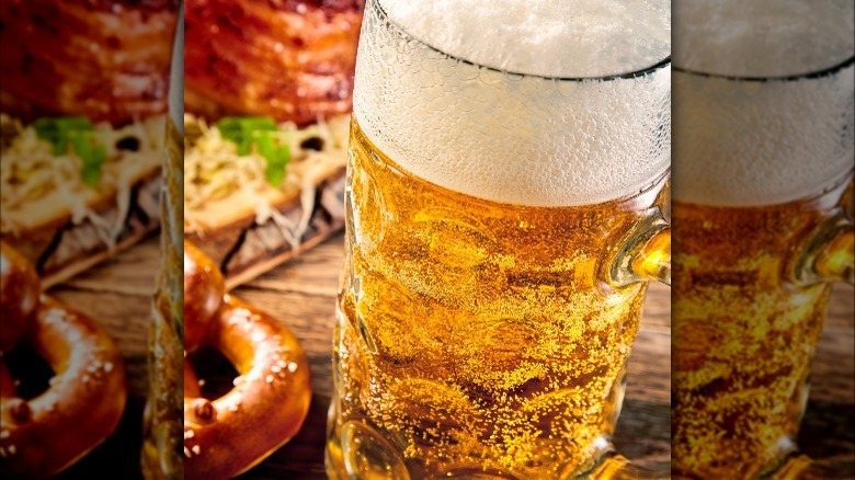 beer next to pretzels