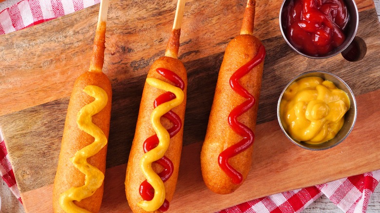 ketchup and mustard corn dogs