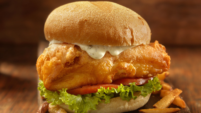 Fish sandwich on a bun