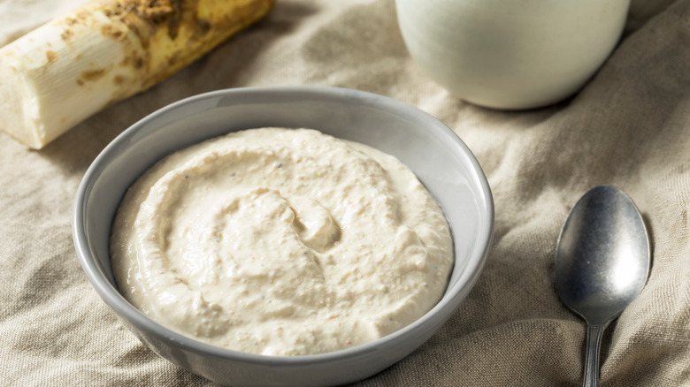 Horseradish spread gray bowl