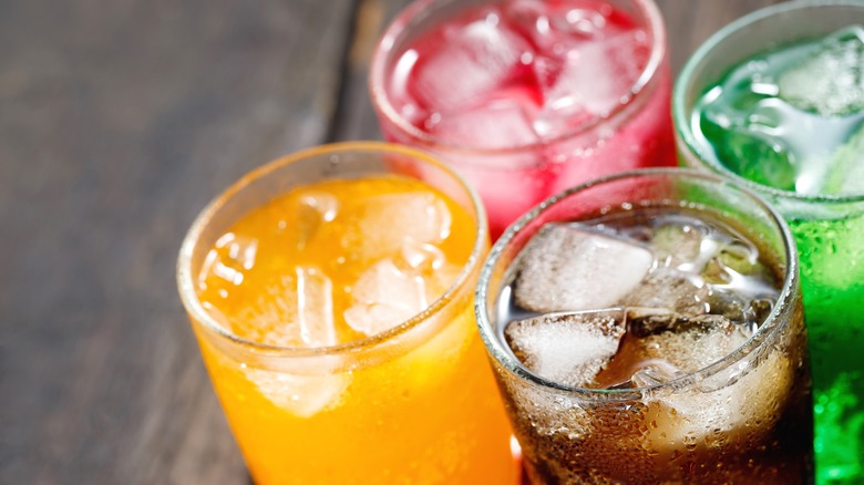 Various sodas in glasses