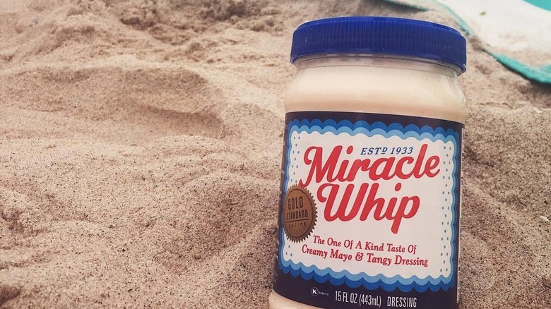 miracle whip container on beach