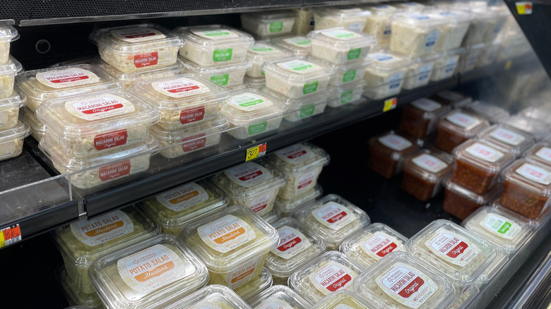 Prepackaged food in cooler at the deli section